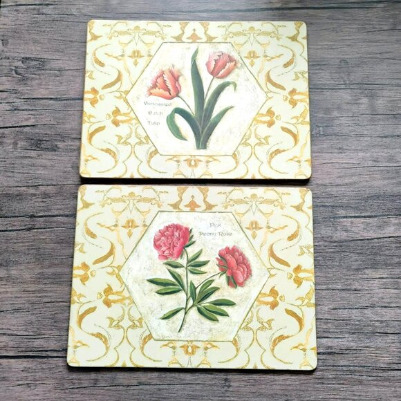Set of 2 Pimpernel Floral Placemats, Cork Back England, Tulip Peony Rose Flowers - Picture 1 of 7